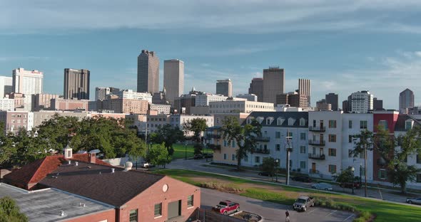 Establishing Crane shot of New Orleans cityscape