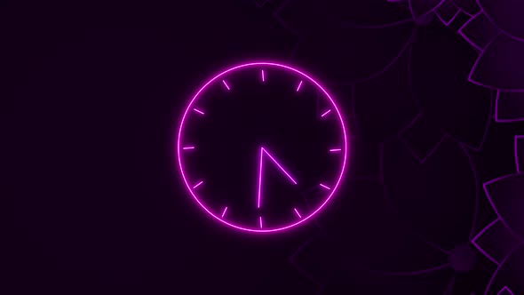 pink  color neon light clock. abstract pink color neon light clock animation.