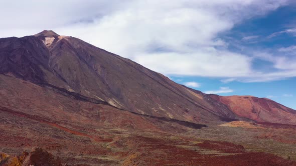 Aerial View of the Teide National Park Flight Over a Desert Rocky Surface View of the Mountains