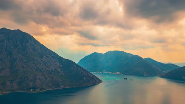 Adriatic Sea, Boka Kotor Bay, the Movement of Clouds Over the Mountains in Montenegro Timelapse