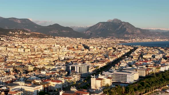 View of the city of Alanya aerial view 4 K