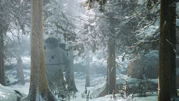 Astronaut Exploring Forest in Snow alt