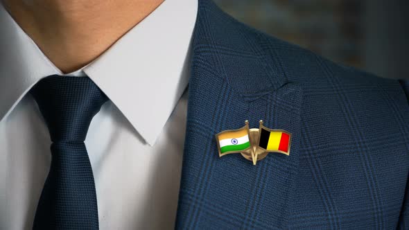 Businessman Friend Flags Pin India Belgium