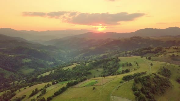 Aerial View of the Endless Lush Pastures of the Carpathian Expanses and Agricultural Land