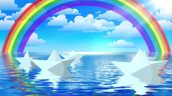 Paper Boats Under Rainbow