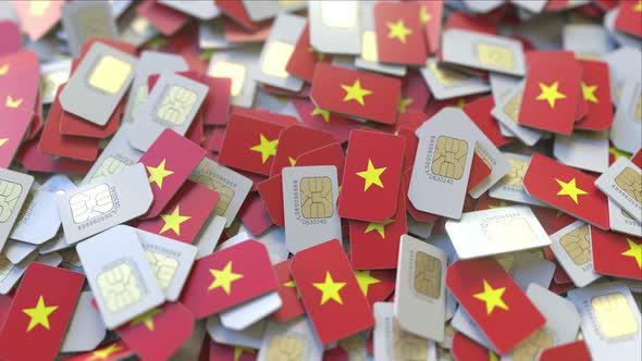 Pile of SIM Cards with Flag of Vietnam alt
