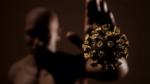 Scared Man Gesturing Stop Afraid of Coronavirus COVID-19 Infection alt