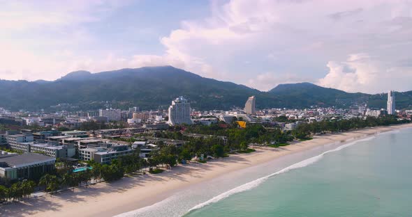 Aerial panoramic view landscape and cityscape view of Patong beach Phuket Thailand.