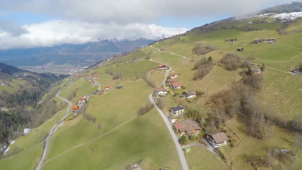 Aerial View, Nice Cottages on Picturesque Mountain Slope, Downshifting, Tourism
