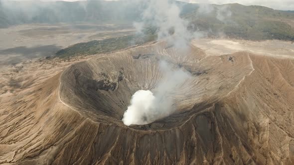 Active Volcano with a Crater. Gunung Bromo, Jawa, Indonesia.