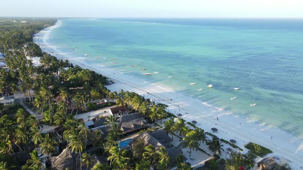 Aerial View of the Beach on Zanzibar Island Tanzania Slow Motion