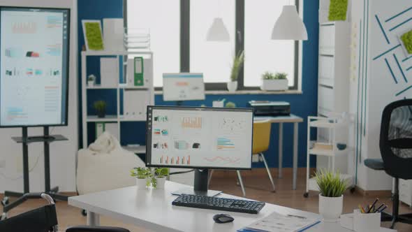 Empty Business Bright Financial Office Room with Modern Design and Wheelchair