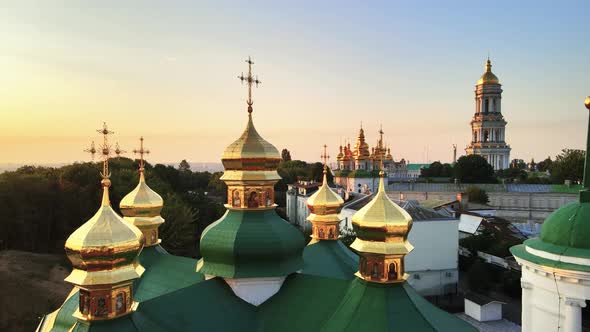 Kyiv, Ukraine: Aerial View of Kyiv-Pechersk Lavra in the Morning at Sunrise