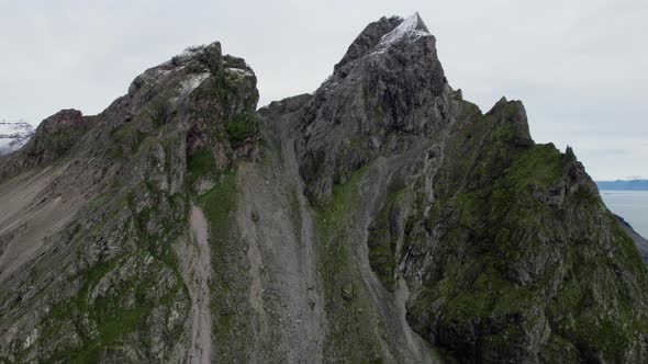 Drone Towards Peaks Of Vestrahorn Mountain