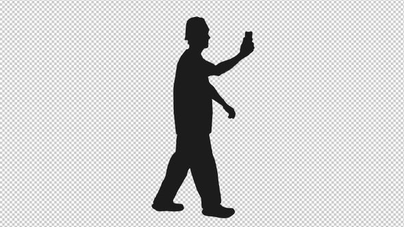 Black and White Silhouette of Man Talking via Smartphone while Walking, Alpha Channel alt