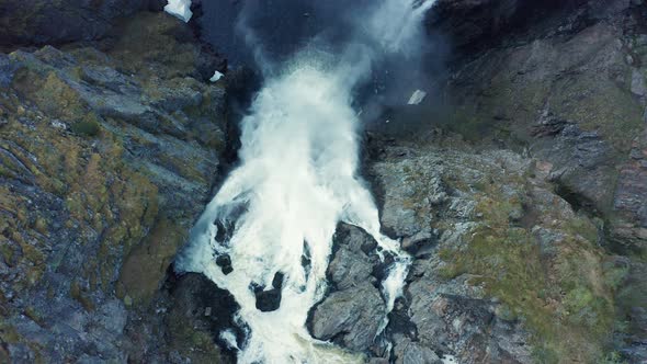 Spectacular waterfall Vøringsfossen at Hardangervidda national park western Norway - Upward moving b