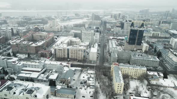 The City is Under the Snow in a Snowstorm