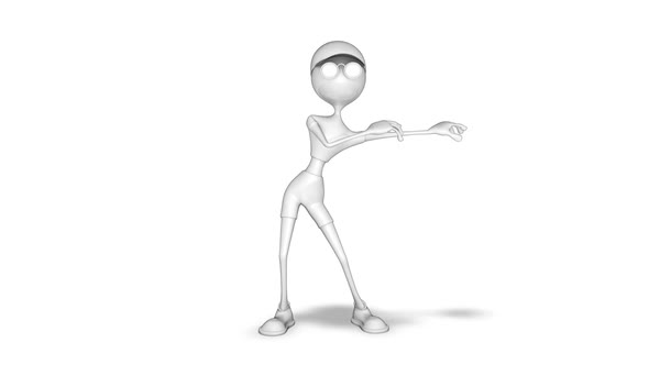 Cartoon 3D Man Dance  Looped on White