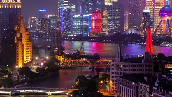 Shanghai Wusong River Cityscape Pan Up