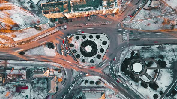 Hyperlapse of a roundabout intersection, drone view