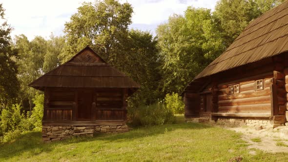 Ancient Wooden Medieval Cabin Houses