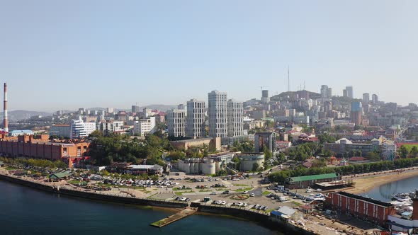 View From the Drone to the Sportivnaya Embankment of Vladivostok