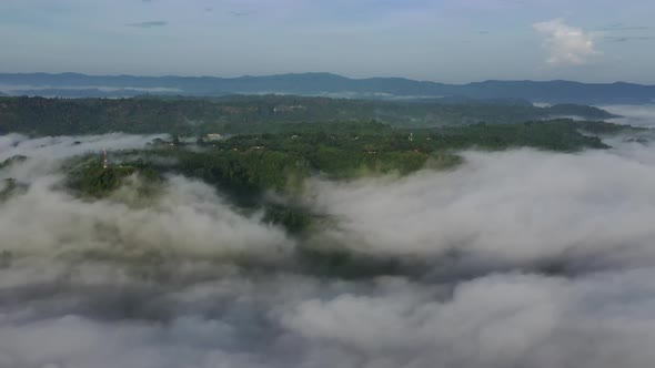 Aerial view of mountain landscape with clouds, Chittagong, Bangladesh.