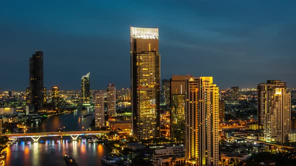 Time Lapse Night Cityscape and Highrise Buildings in Metropolis City Center