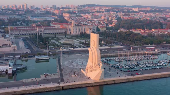 Wonderful Sunset Landscape Overlooking the Portuguese Monument to Discoveries Padrao Dos