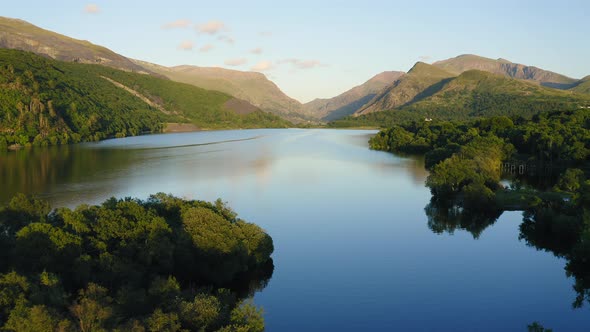 Epic Drone View of Calm Water Lake in Breathtaking Landscape - Aerial Flyover