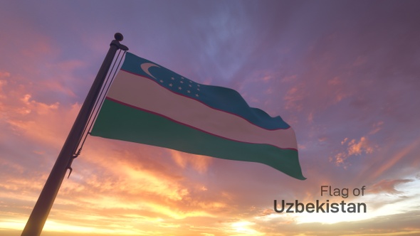 Uzbekistan Flag on a Flagpole V3