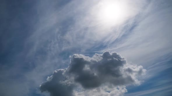 Clouds Move Smoothly in the Blue Sky. Timelapse