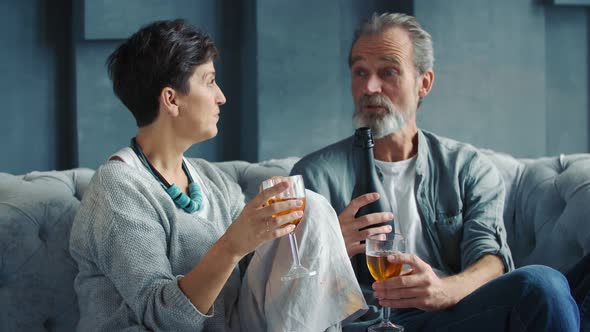 Happy Aged Couple Drinking Wine