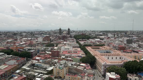 Take off view in downtown Puebla city