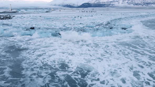 Drone From Diamond Beach Near Glacier Lagoon of Iceland