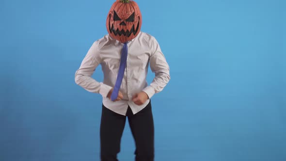 Dancing Person Office Worker Wear Pumpkin on Head