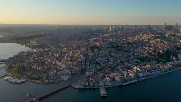 aerial galata tower and istanbul bosphorus