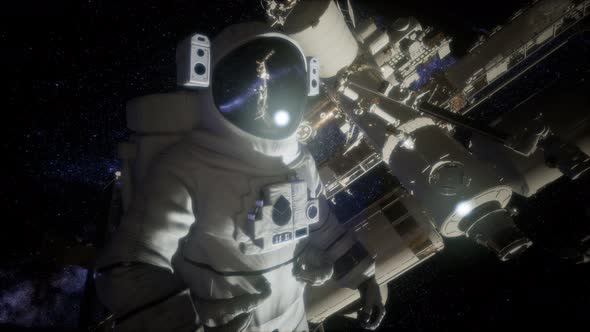 Astronaut Outside the International Space Station on a Spacewalk