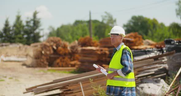 Male Worker Examining Plank's Stack