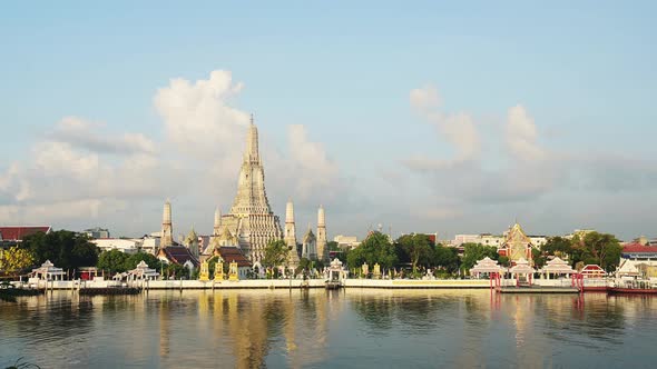 Bangkok Beautiful City Scene, Chao Phraya River and Wat Arun Buddhist Temple Cityscape, a Famous Bui