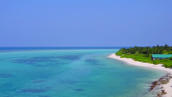 Aerial drone travel of island beach by ocean and sand background