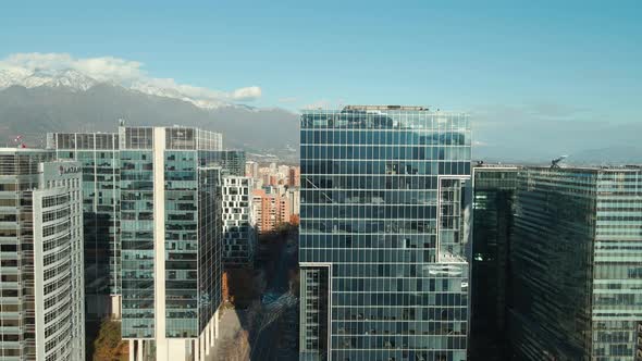 Financial Center And Modern Office Buildings In Nueva Las Condes, Santiago City, Chile With Sight Of