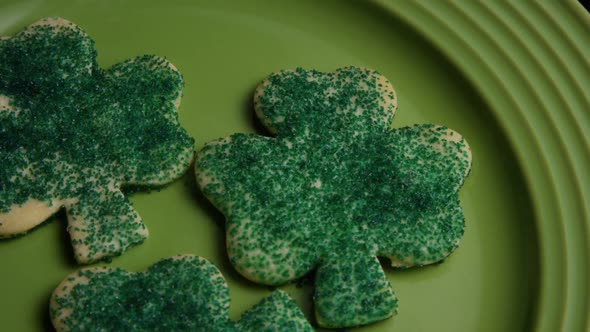 Cinematic, Rotating Shot of Saint Patty's Day Cookies on a Plate - COOKIES ST PATTY 013