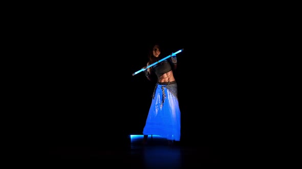 Young Gipsy Woman Dance Neon Show In Ultraviolet Light 1
