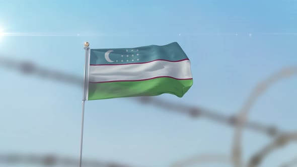 Uzbekistan Flag Behind Border