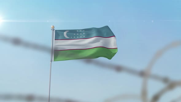 Uzbekistan Flag Behind Border alt