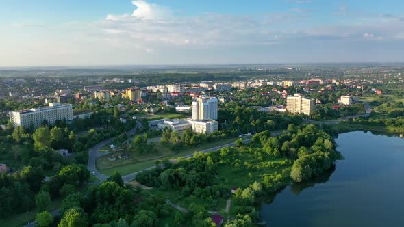 Aerial Video of the City of Truskavets Ukraine