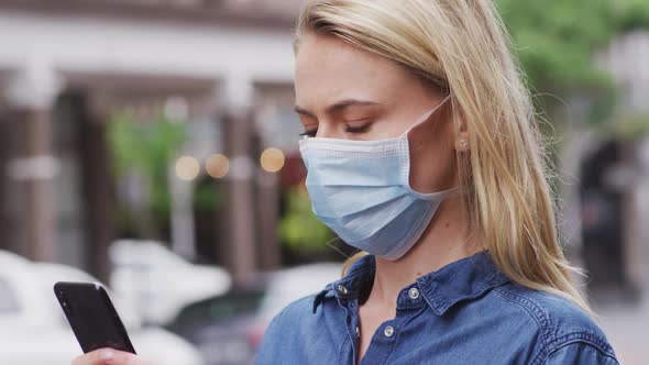 Caucasian woman wearing a coronavirus Covid19 mask