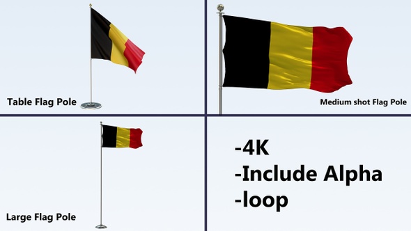 Belgium Flag Pole Pack 4k-Loop