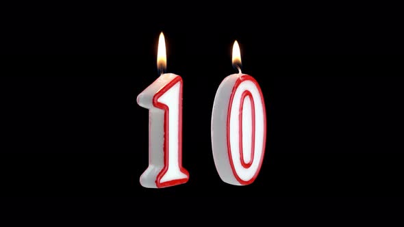 Candle with the Number TEN Rotates on a White Background